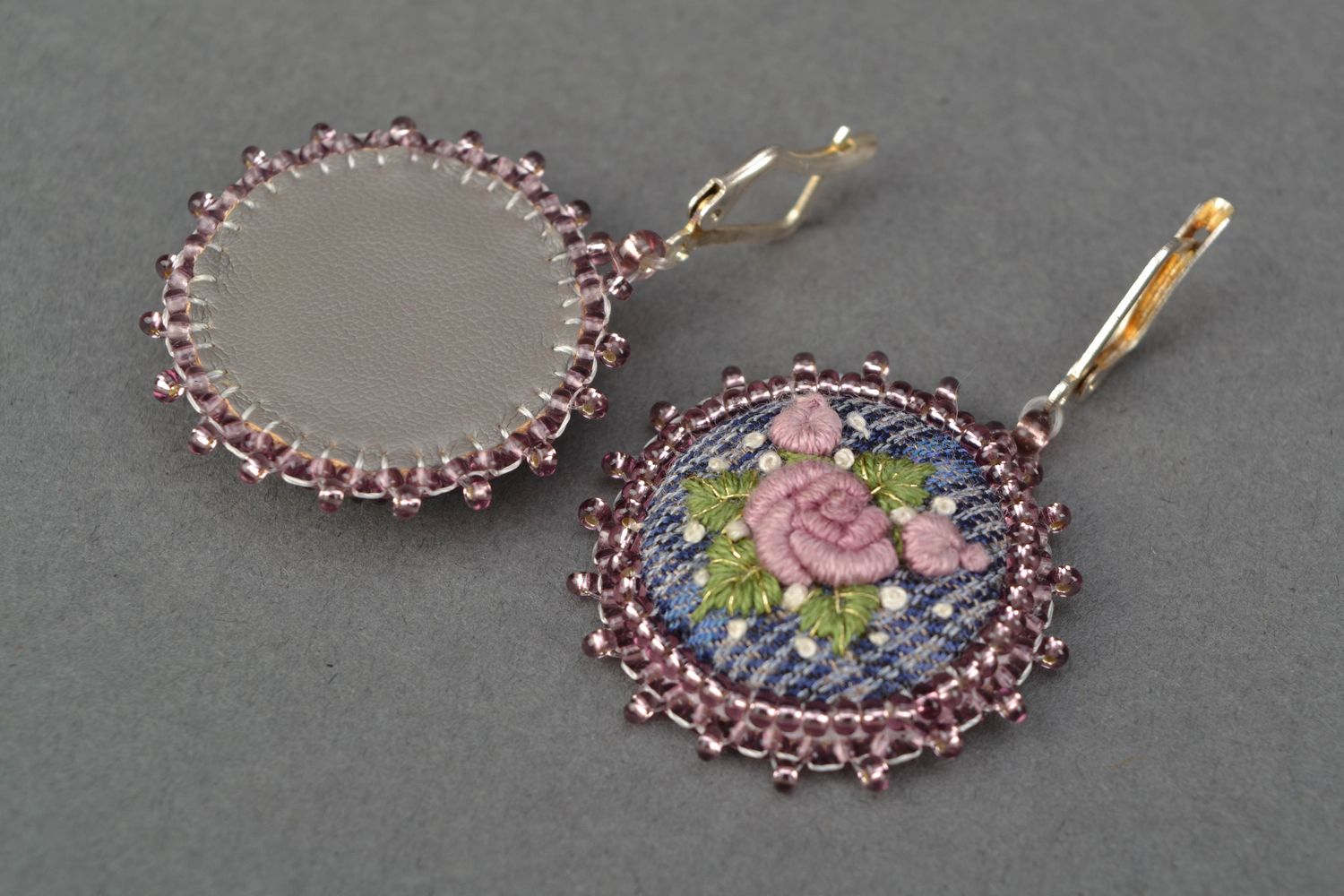 Earrings with embroidery and Czech beads photo 3