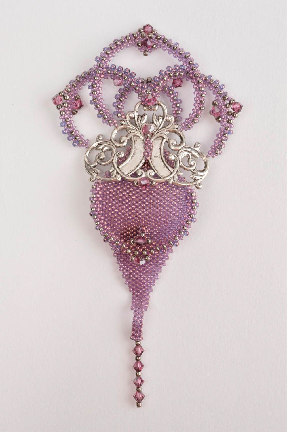 Broche mode Bijou fait main couleur rose perles de rocaille Accessoire femme photo 2