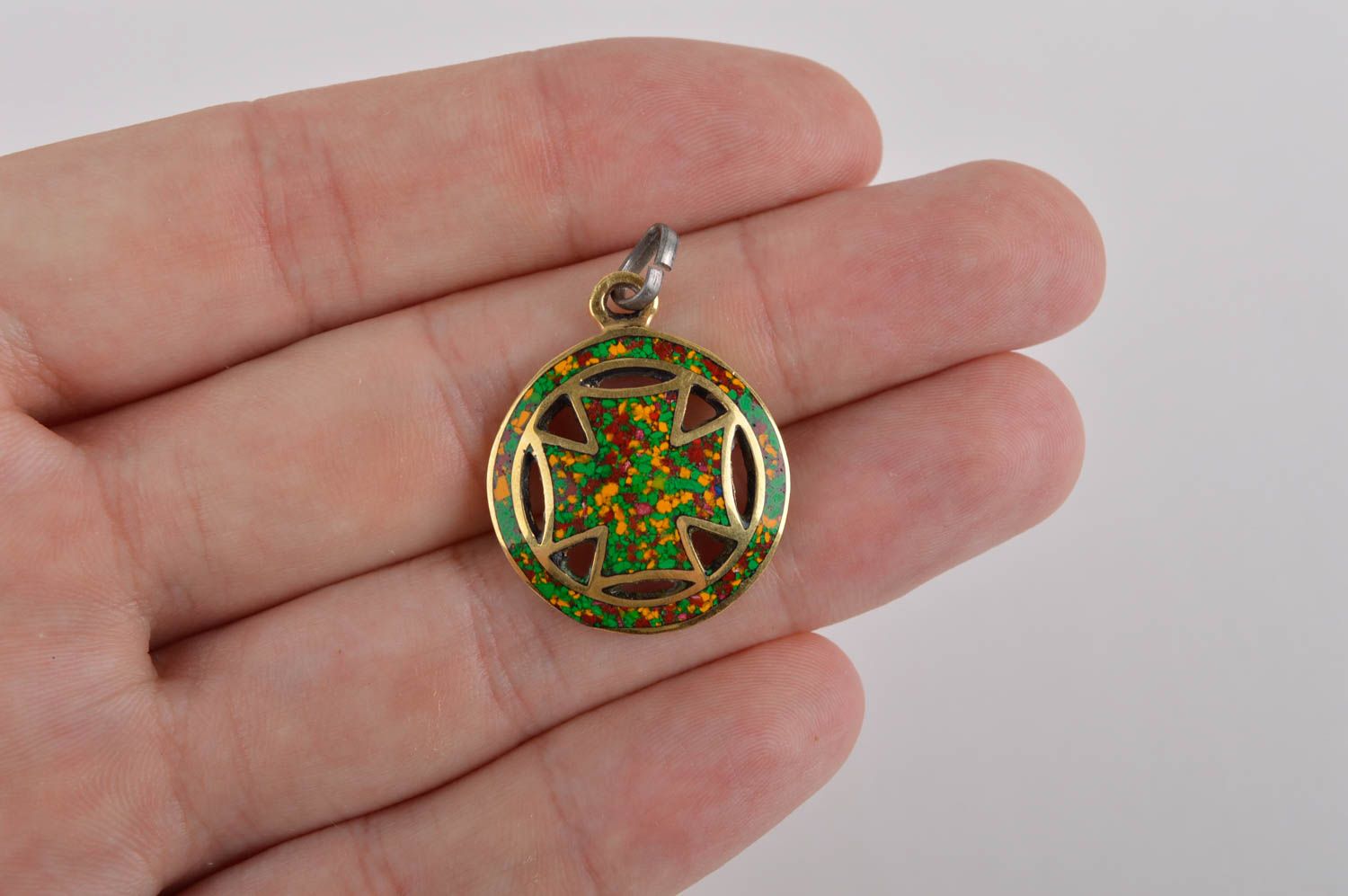 Designer pendant with natural stones handmade brass pendant metal bijouterie photo 5