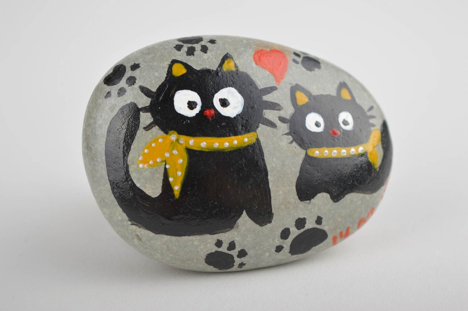 Galet peint fait main Pierre décorative grise avec deux chats Petite décoration photo 4