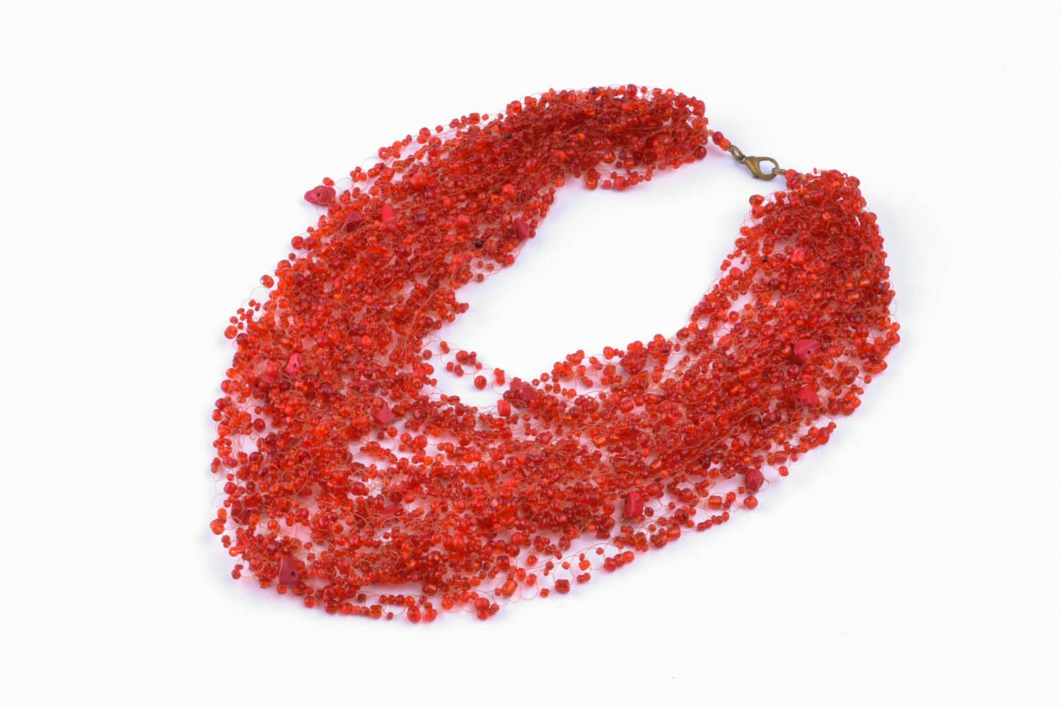 Red necklace made of beads and natural stones photo 3