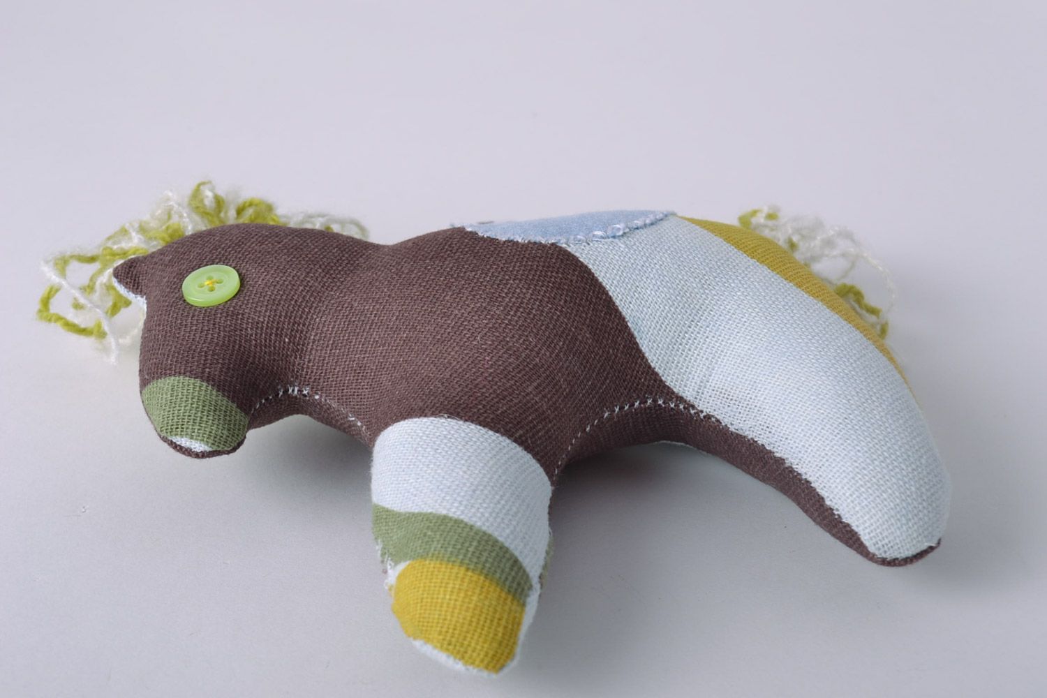 Funny small handmade designer colorful bright soft toy sewn of fabric Horse  photo 4