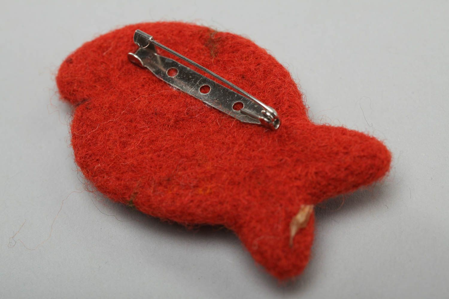 Handmade funny small animal brooch felted of wool red fish for children photo 4