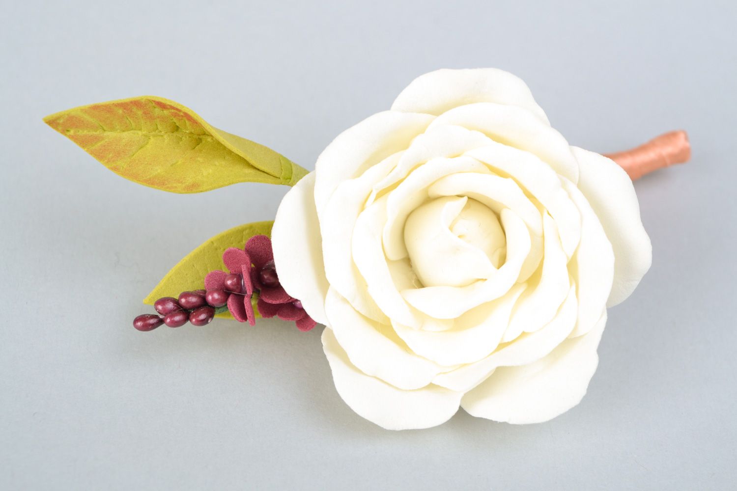 Handmade tender flower boutonniere made of foamiran white rose for groom photo 3