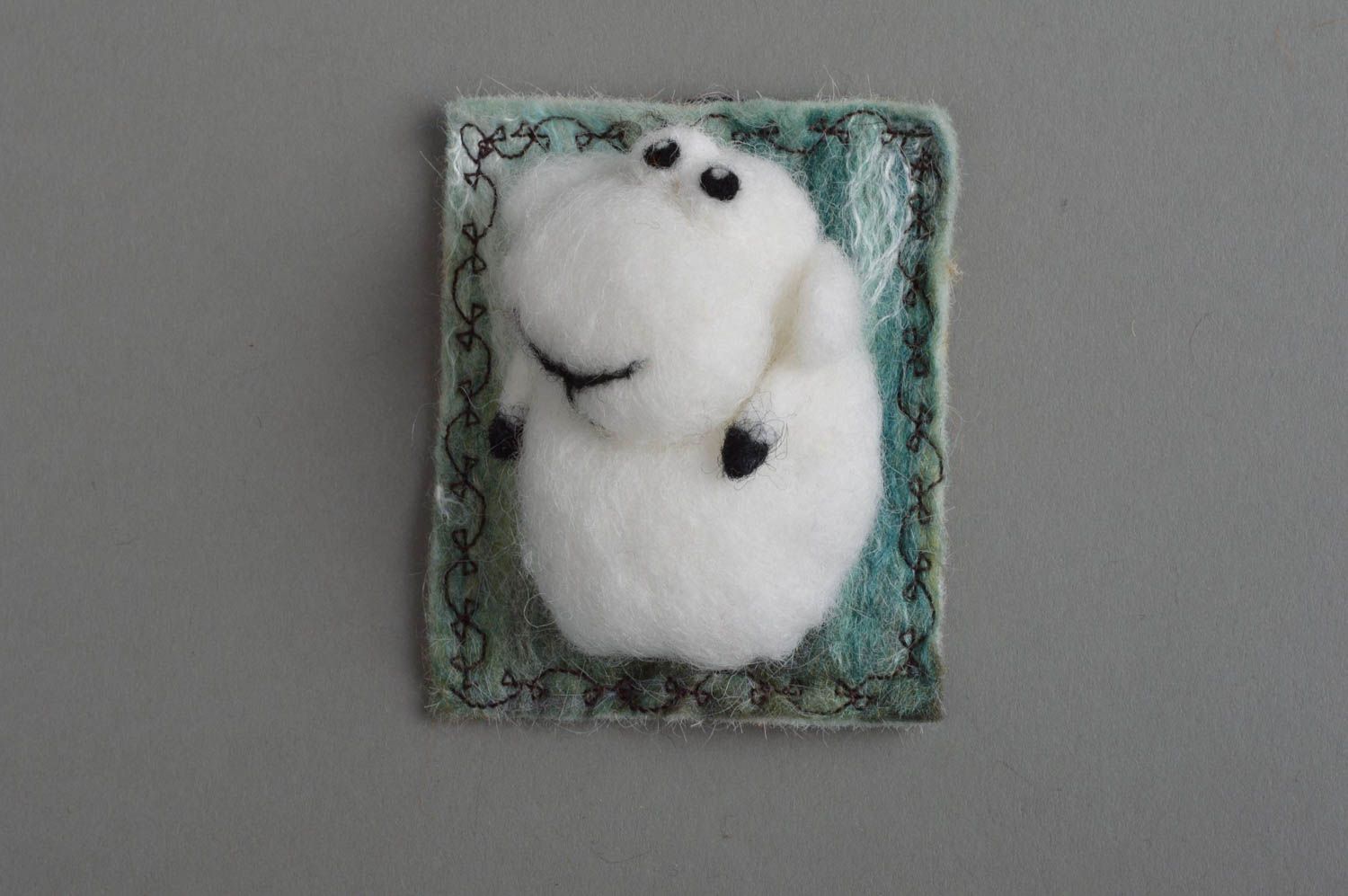 Unusual beautiful stylish handmade textile fridge magnet in shape of sheep photo 3