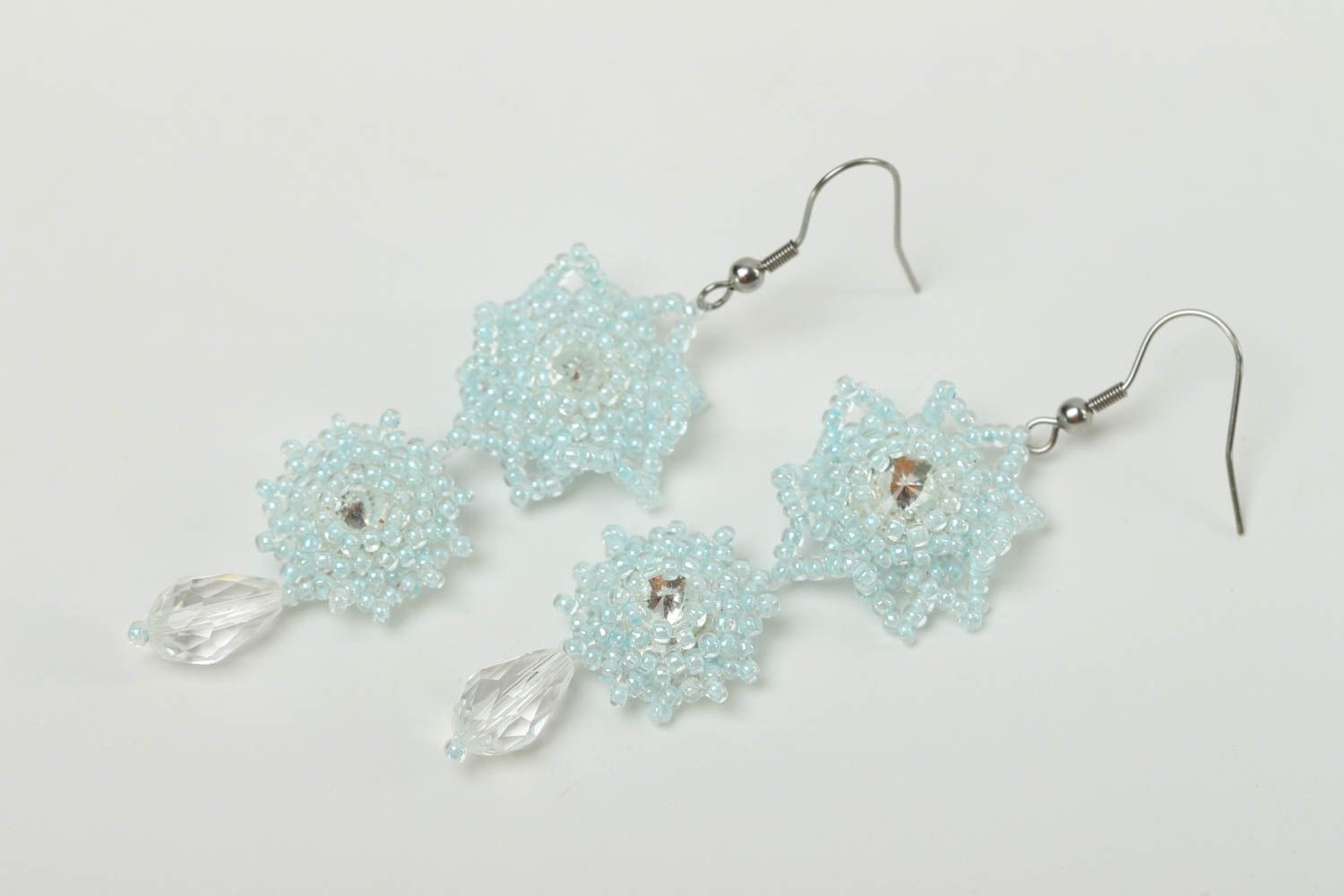 Handmade long blue earrings stylish beaded earrings beautiful accessory photo 2