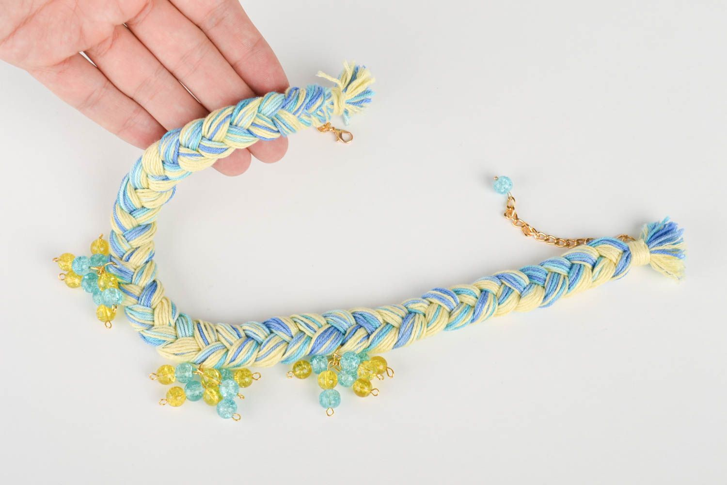 Designer textile jewelry handmade stylish necklace made of cotton threads photo 5