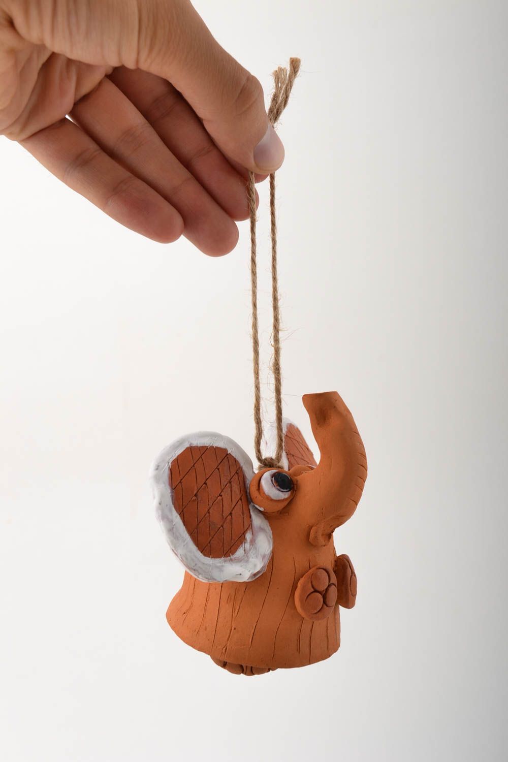 Cloche sonnette faite main Objet de décoration éléphant argile Déco maison photo 5
