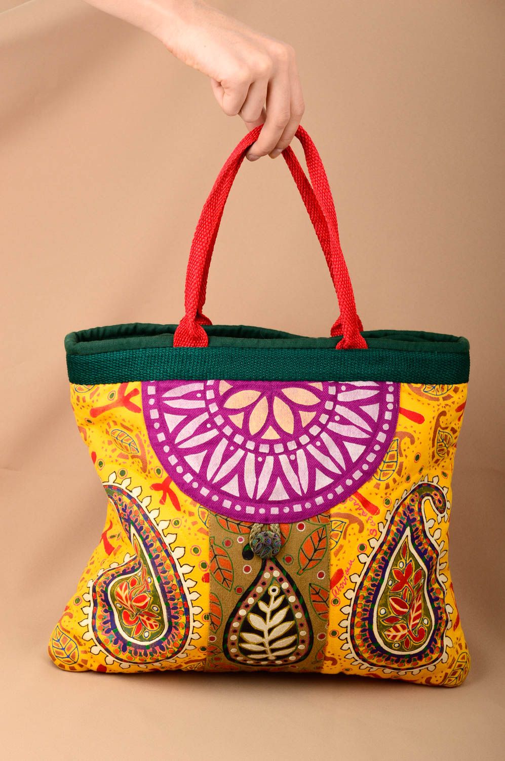 Сумка ручной работы текстильная сумка яркая красивая сумка через плечо с узором фото 1