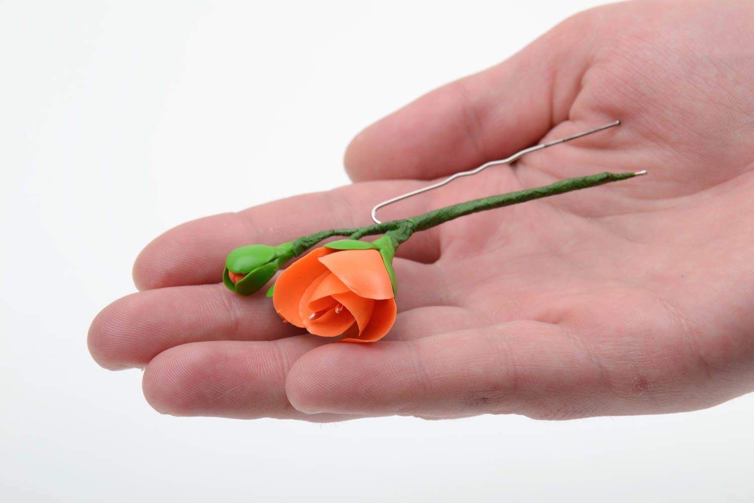 Schöne orange Blumen Haarspange aus Porzellan Haarnadel künstlerische Handarbeit foto 2