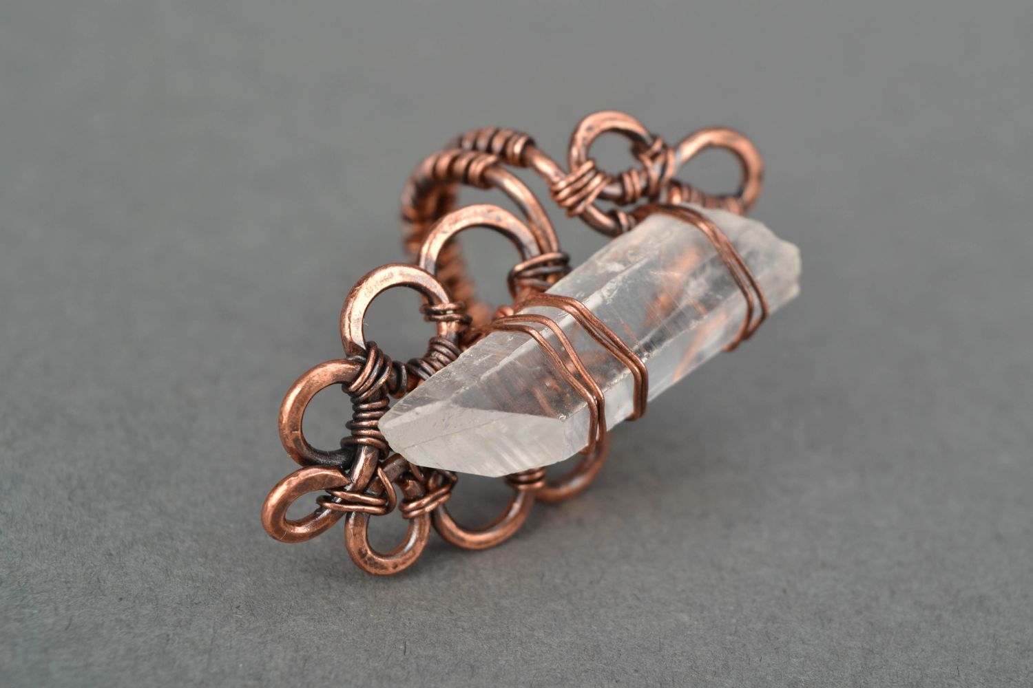 Wire wrap copper ring with quartz photo 3
