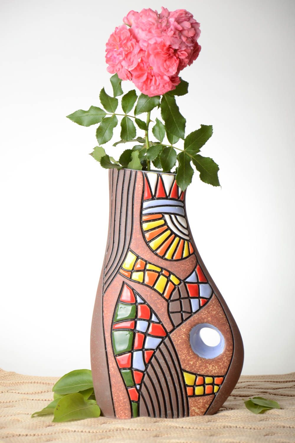 Vase céramique fait main Vase original à motif multicolore Déco maison photo 1