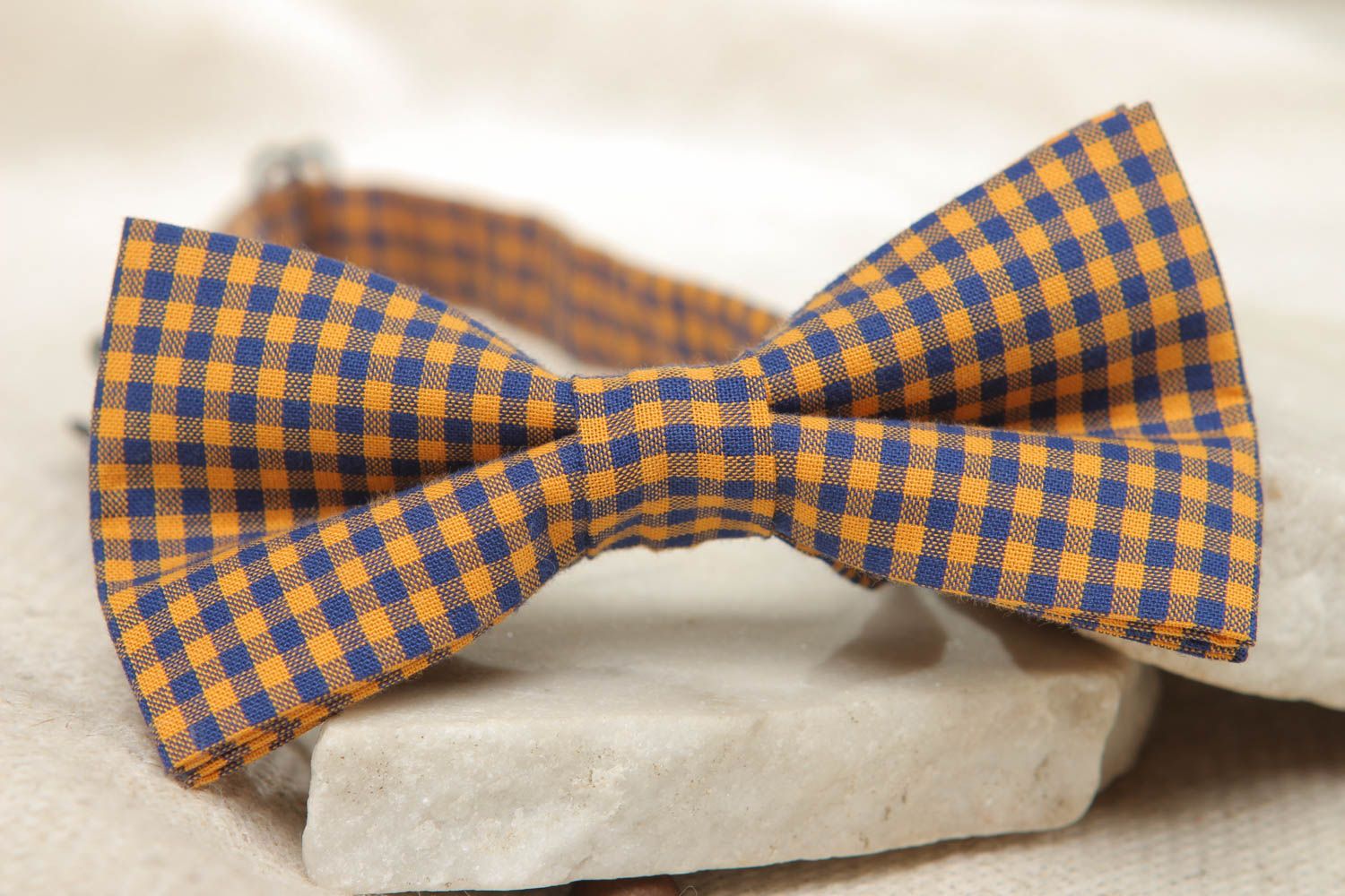 Checkered cotton fabric bow tie photo 5