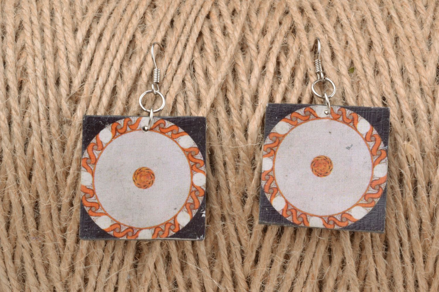 Square polymer clay earrings  photo 1