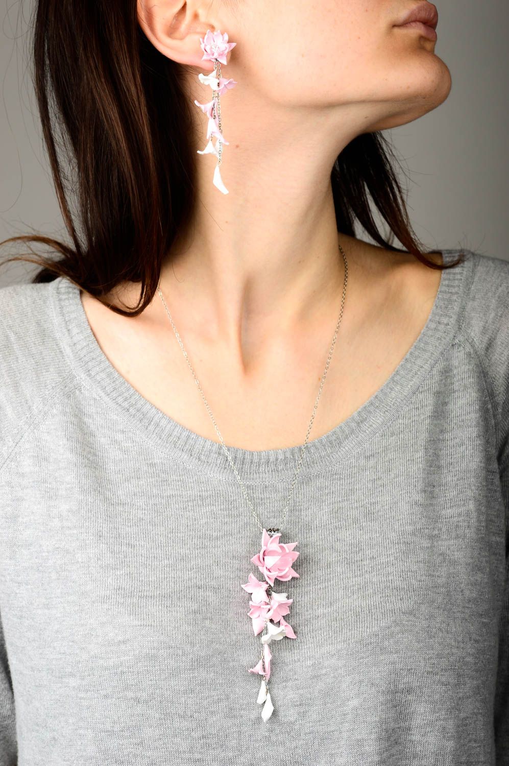Halsketten Anhänger handmade Modeschmuck Ohrringe in Rosa Mode Accessoires foto 2