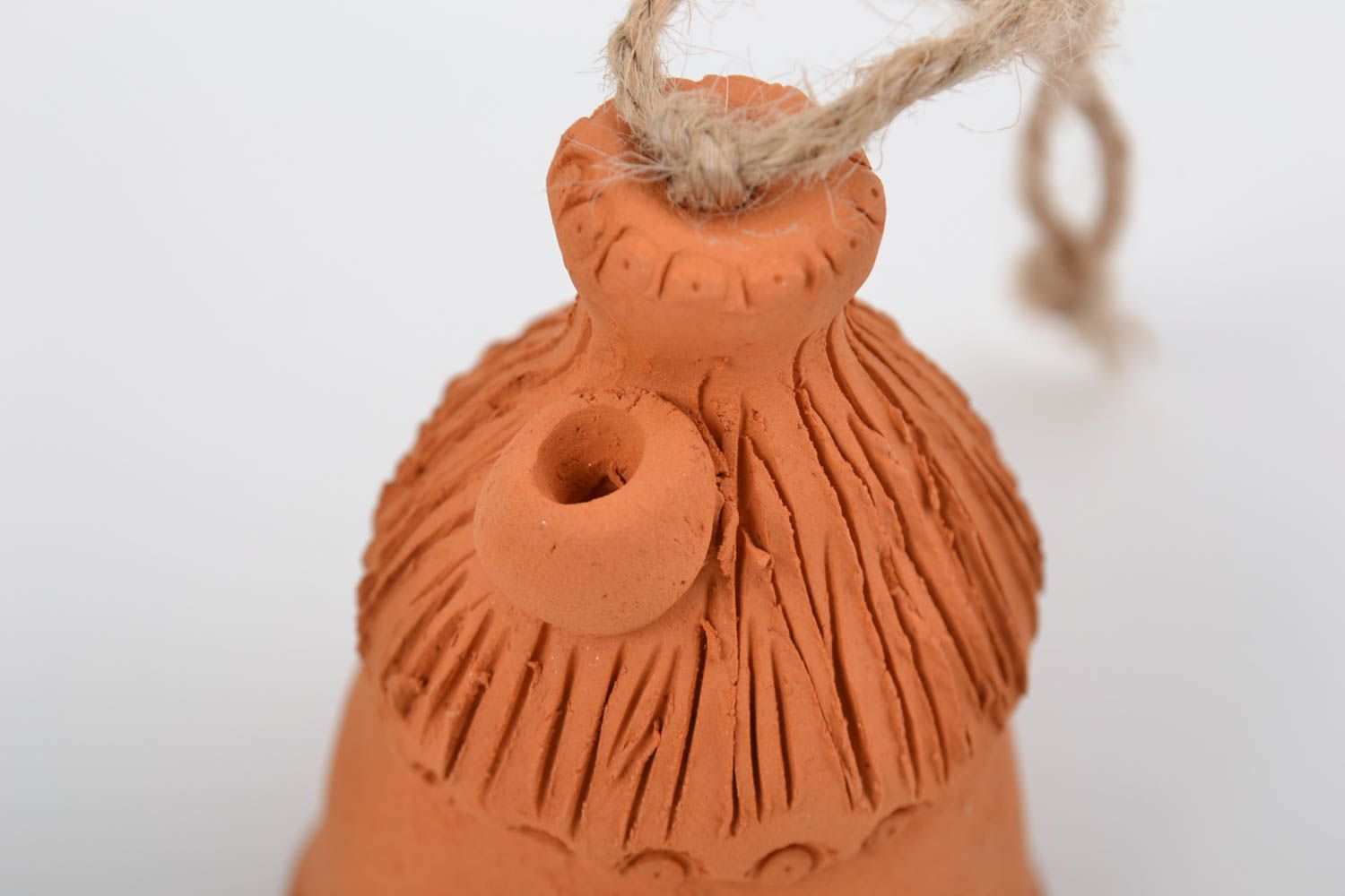 Handmade designer ceramic bell brown molded home figurine interior wall pendant photo 4