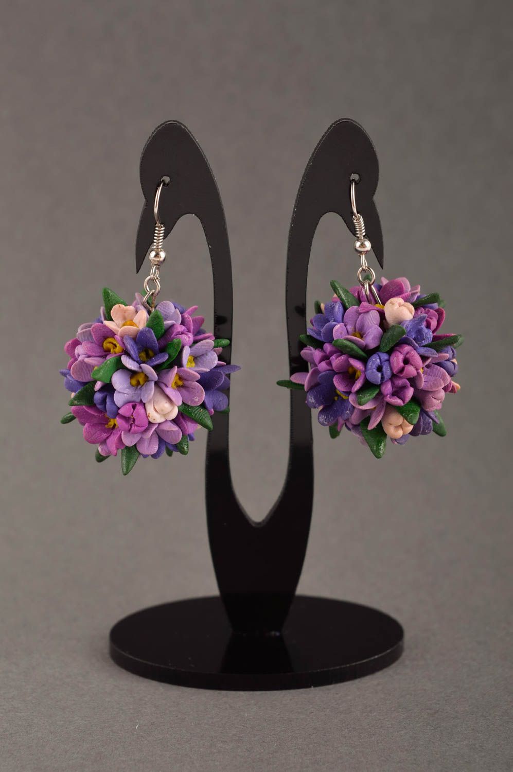 Handmade polymer clay earrings long earrings with flowers fashion jewelry photo 1