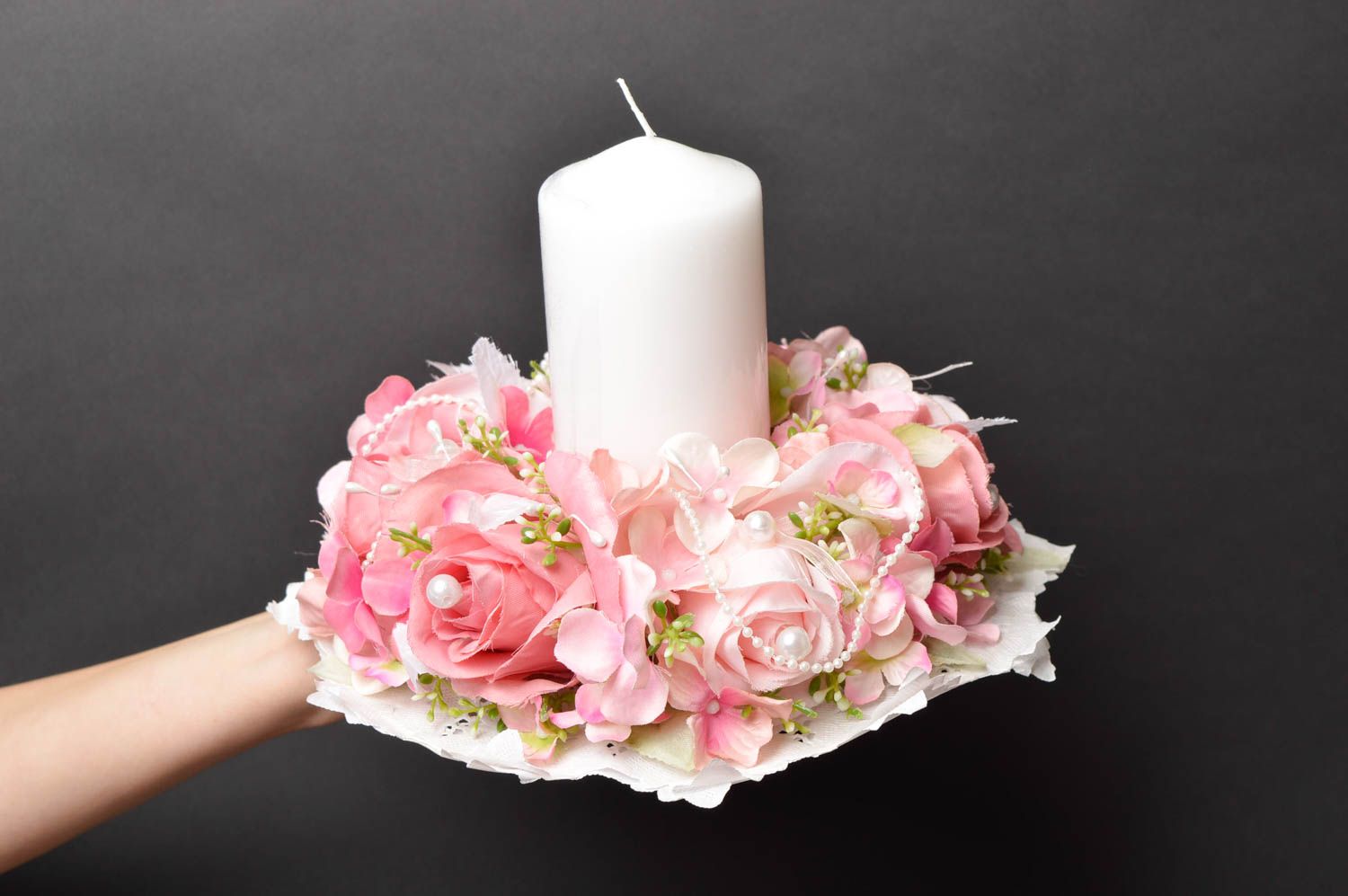 Bougie de mariage faite main Bougie décorée de fleurs roses Accessoires mariage photo 2