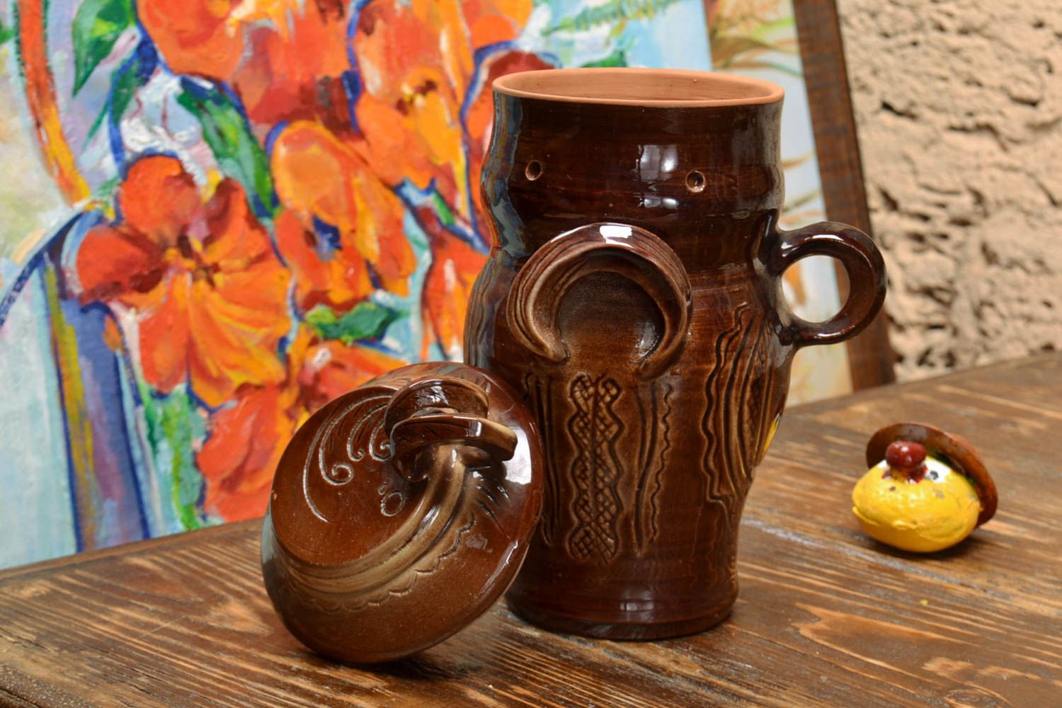 Beautiful handmade designer glazed clay pot for bulk products 1 l photo 1