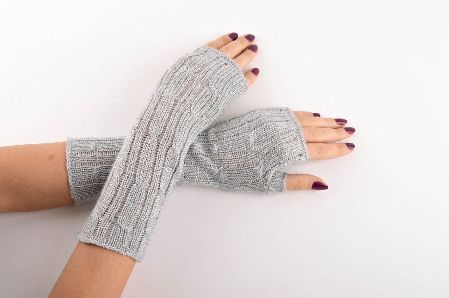 Beautiful handmade knitted mittens warm womens mittens fingerless gloves photo 5