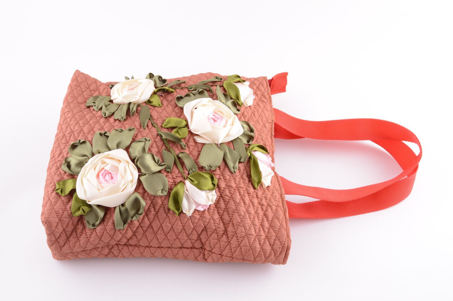 Shoulder bag unusual handmade textile ladys bag with embroidered flowers photo 2