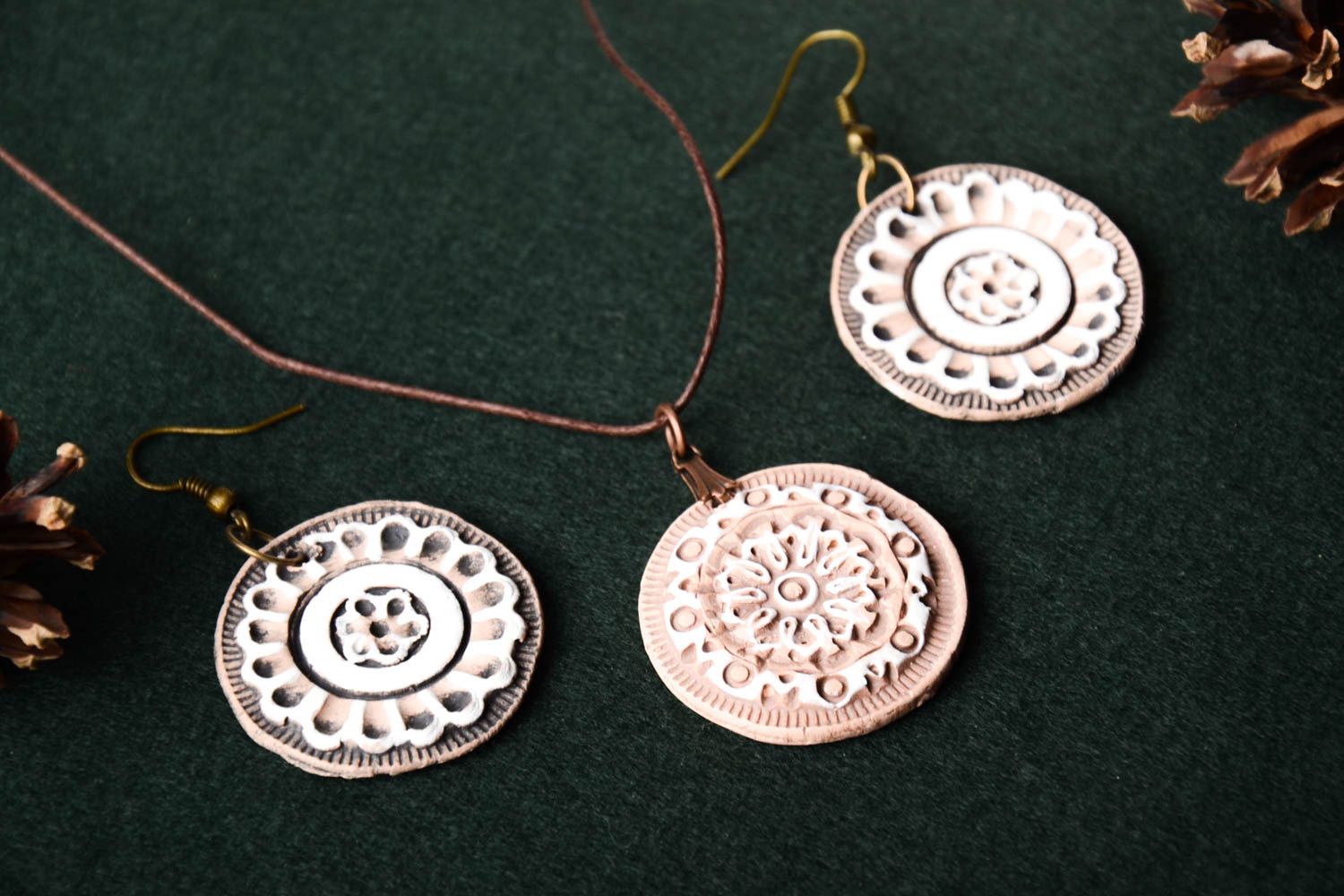 Fashionable dangling earrings handmade round clay pendant jewelry for women photo 1