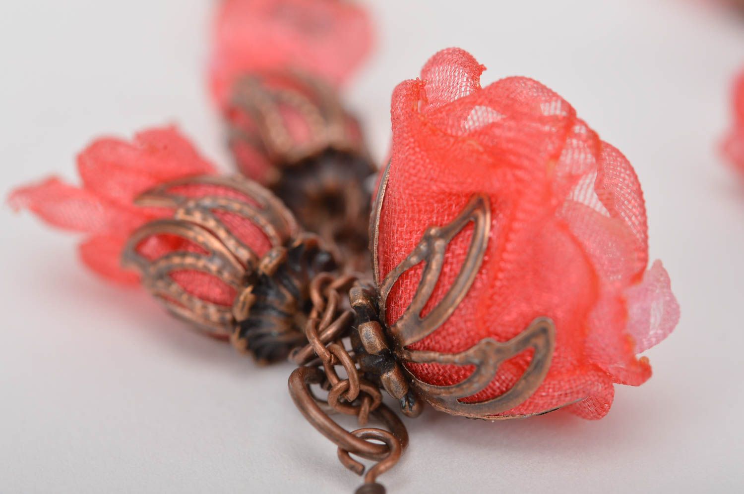 Handmade unusual long earrings flower textile accessory beautiful earrings photo 4