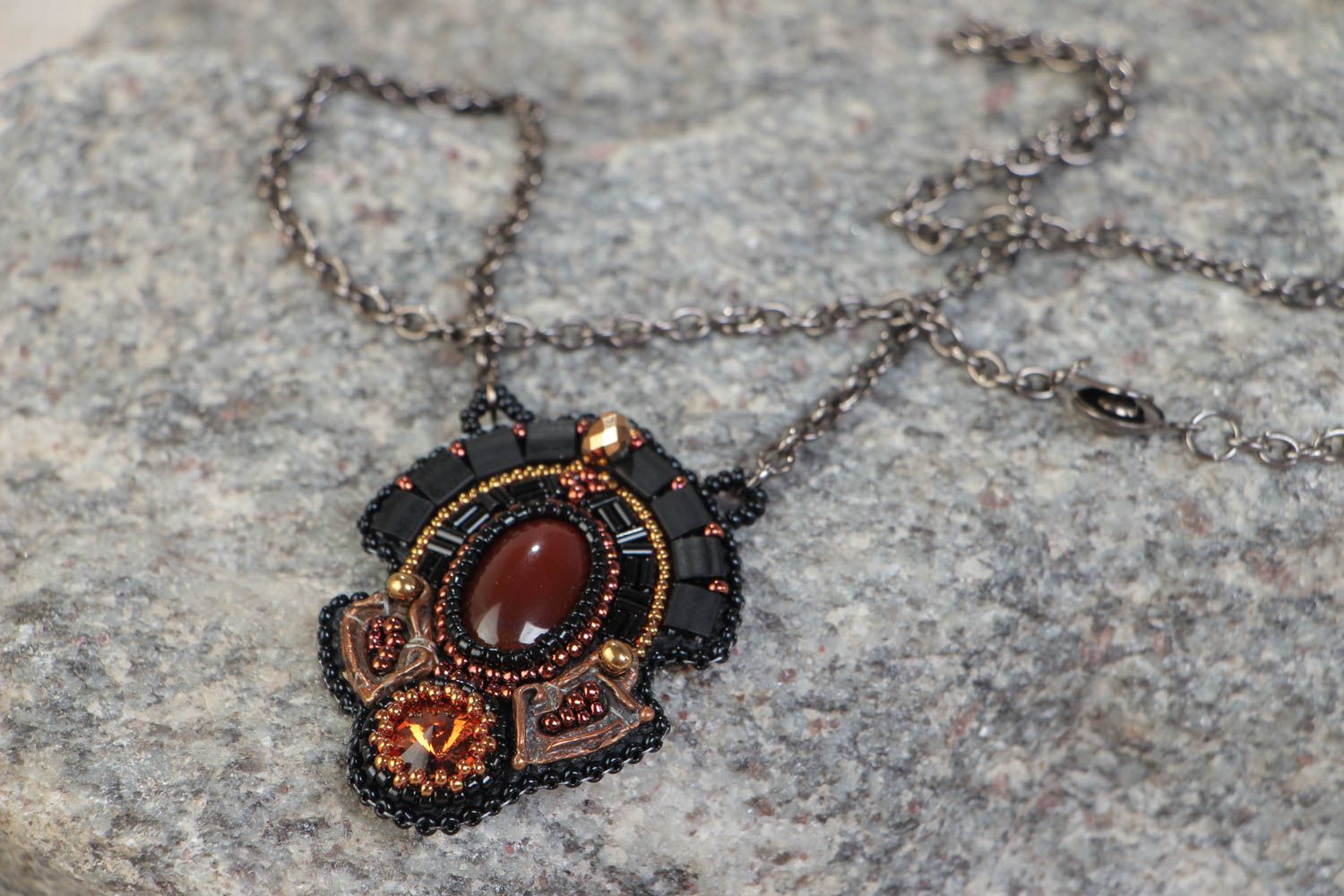 Beautiful handmade beaded neck pendant with cornelian and crystal Egypt photo 1