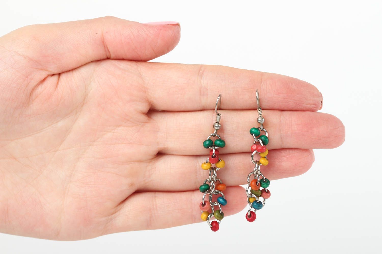 Handmade Ohrringe mit Perlen Holz Accessoire für Frauen Modeschmuck Ohrhänger foto 5