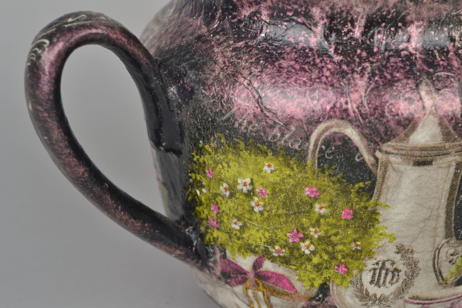 Decoupage sugar bowl with handles photo 4