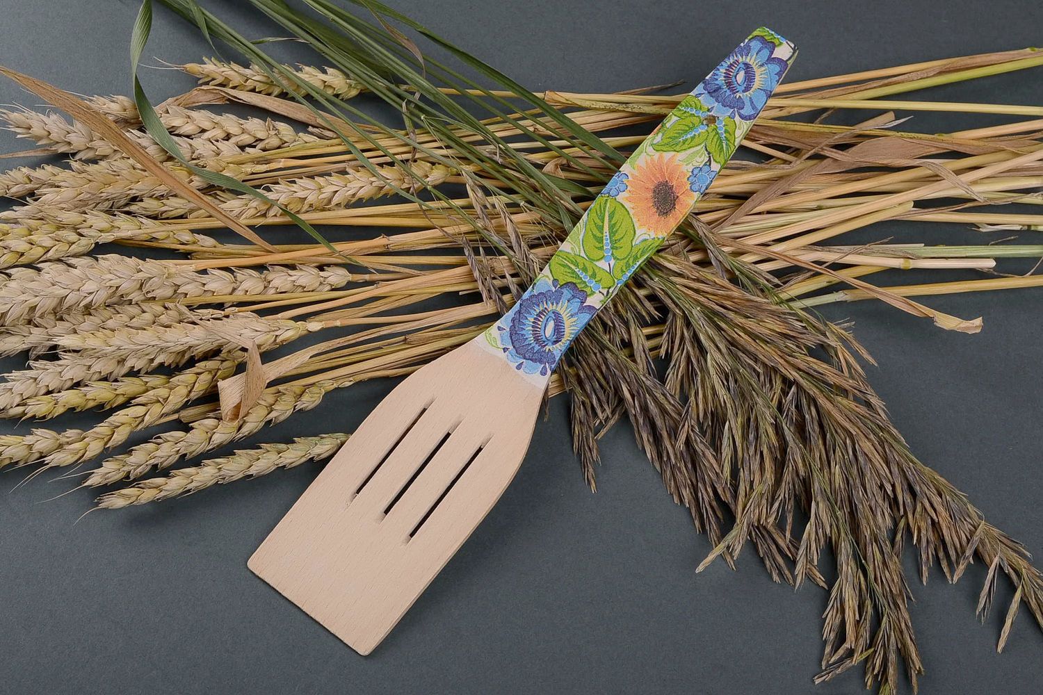 Wooden spatula for cooking Blue poppies photo 4