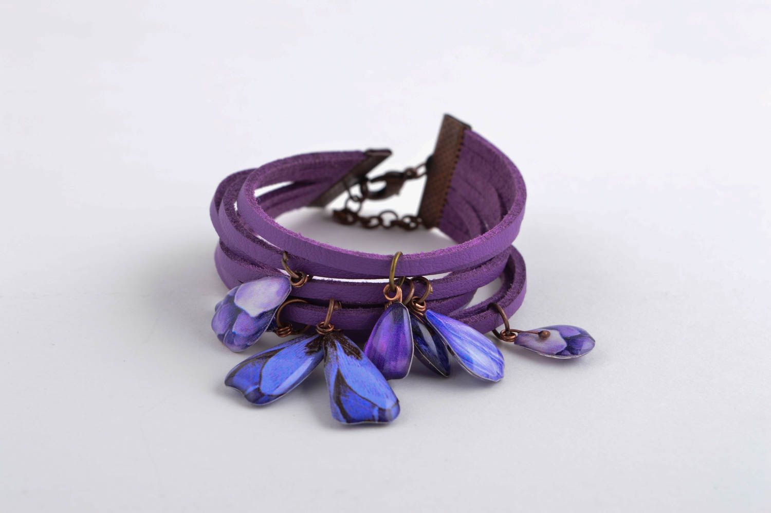 Bracelet cuir fait main Bijou fantaisie violet Accessoire pour femme  photo 3