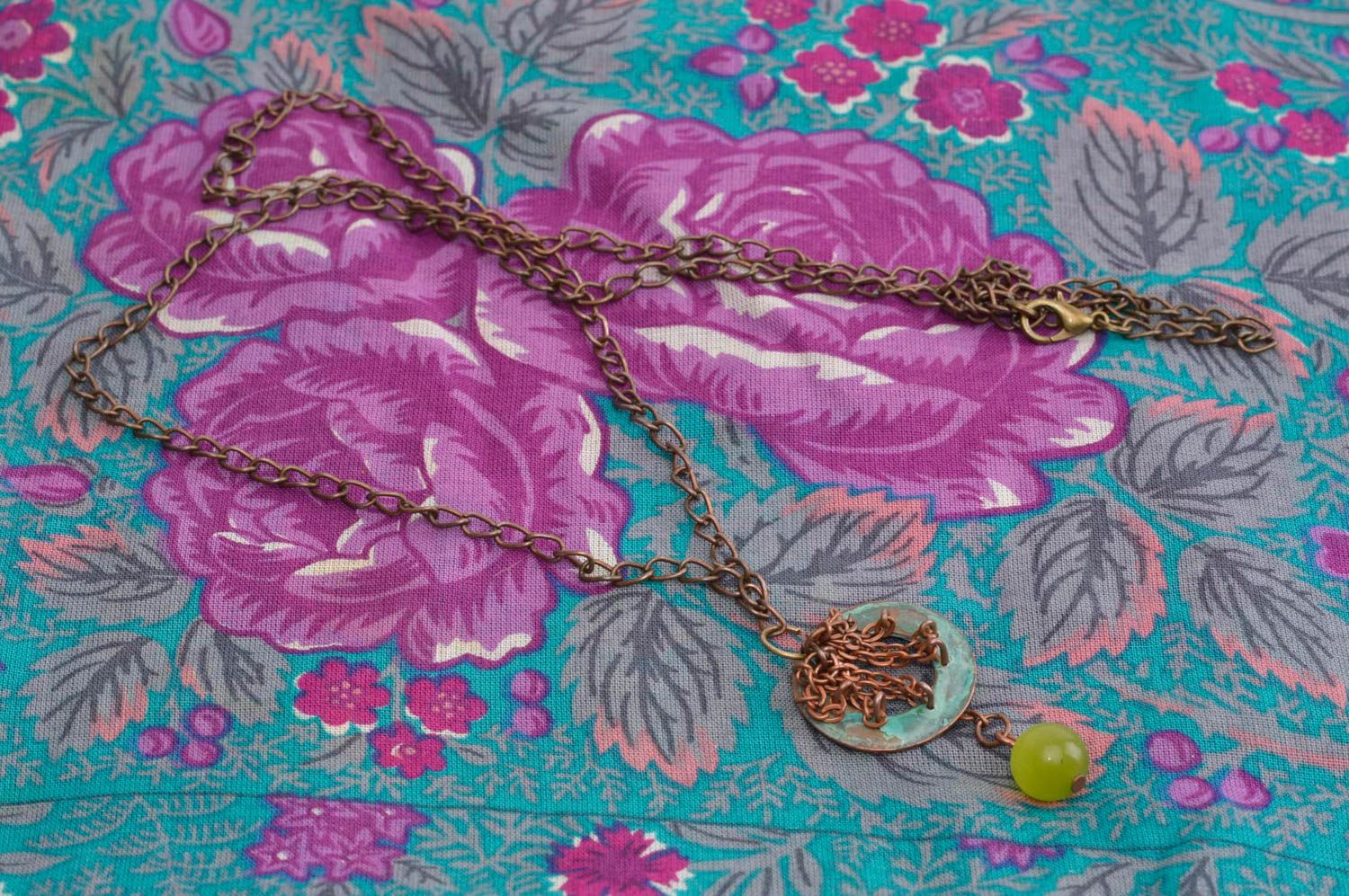 Украшение ручной работы украшение из меди женский кулон с соколиным глазом фото 2