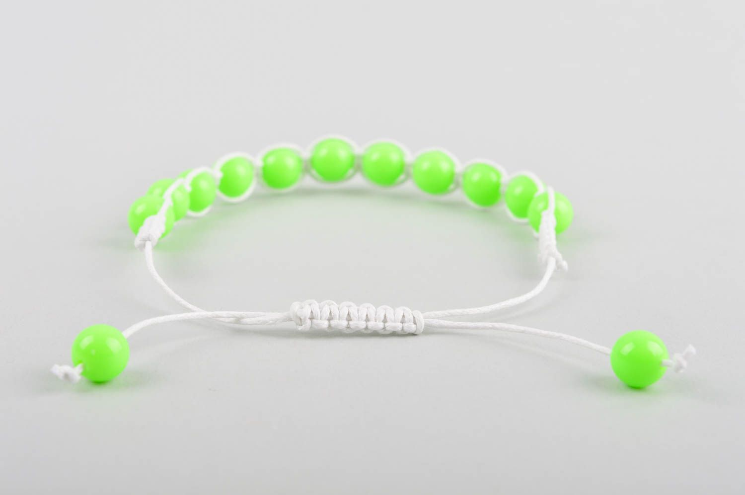 Light green beads strand bracelet on the white cord for teen girls photo 4