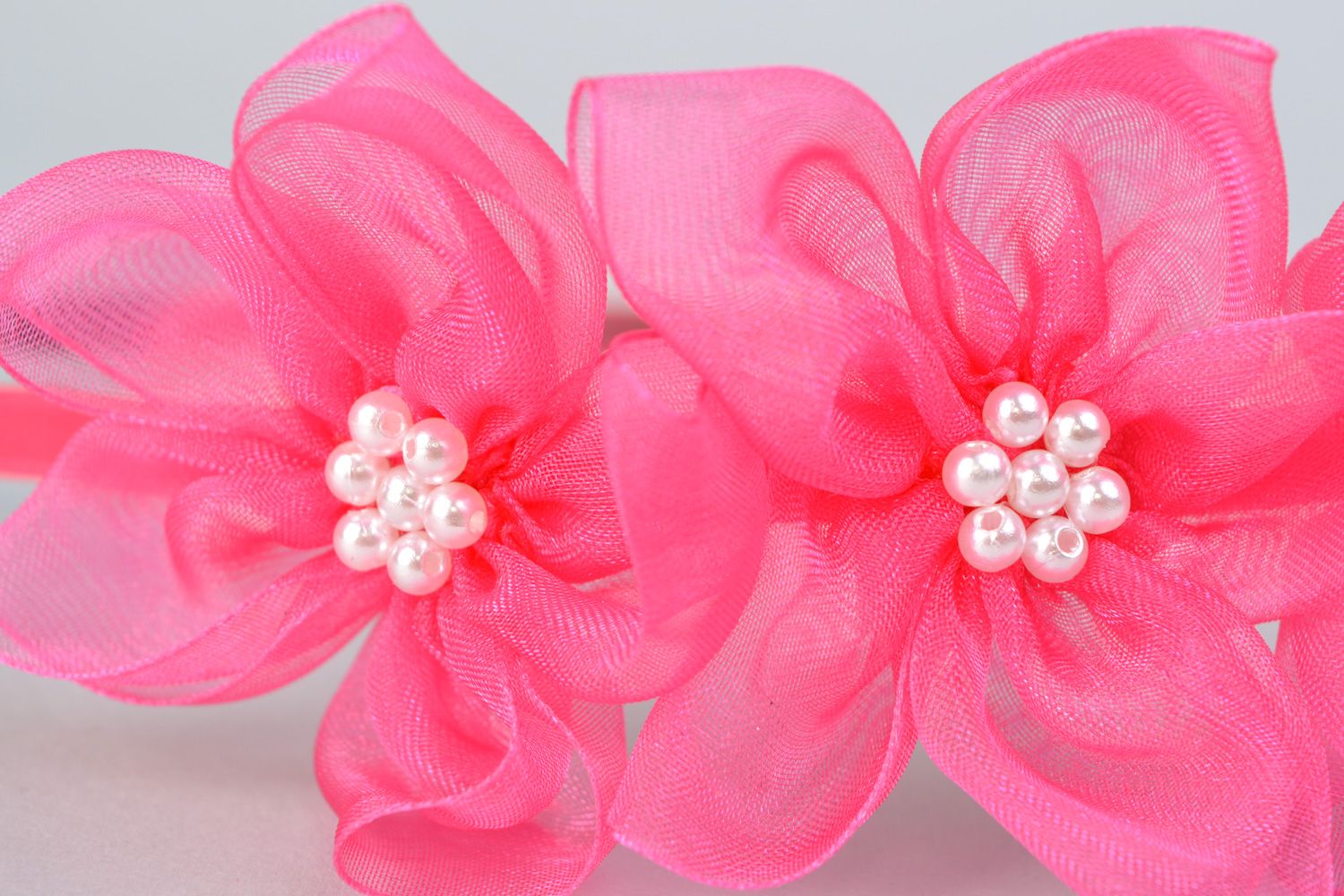 Handmade pink satin flower headband photo 3