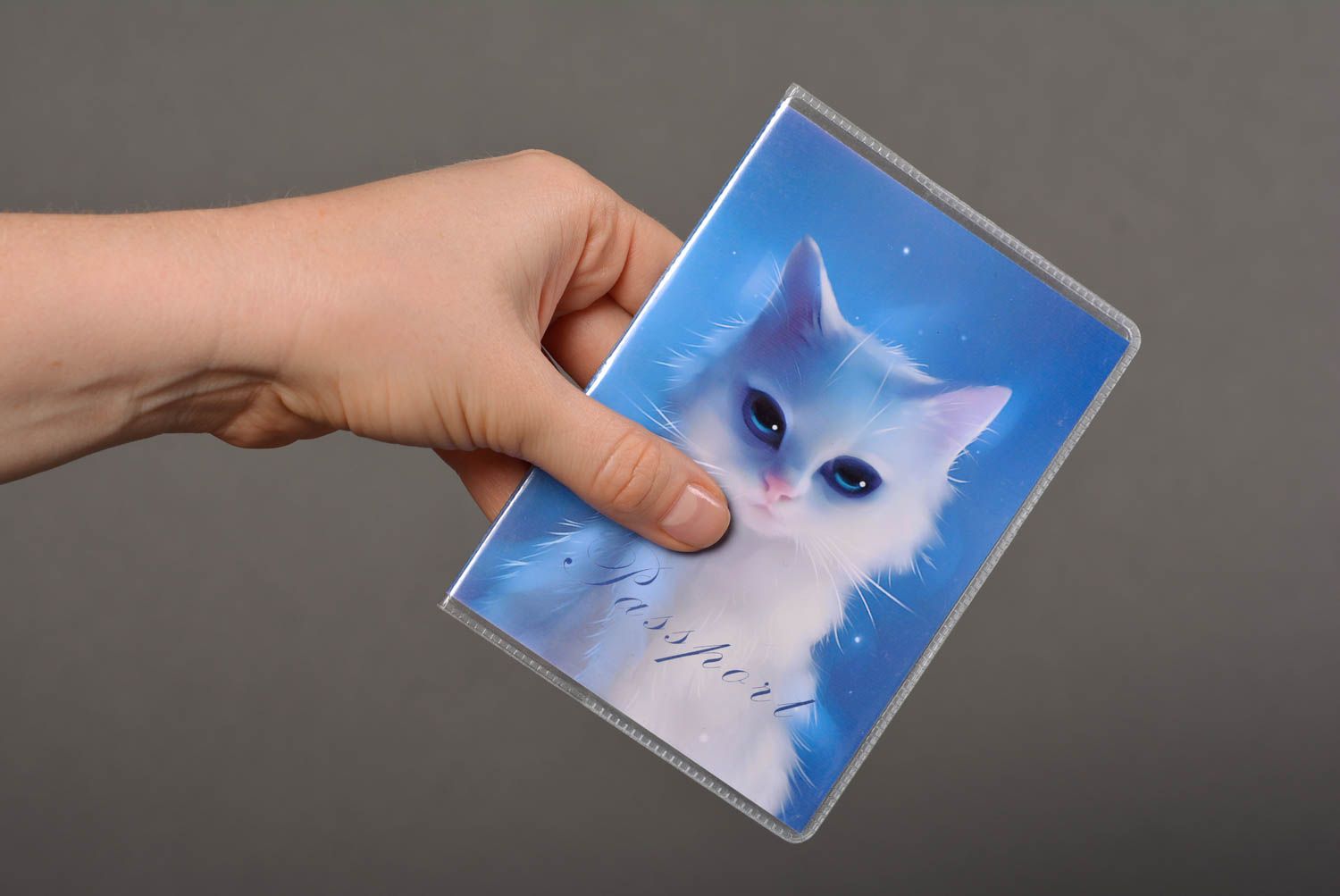 Protège-passeport fait main Étui passeport bleu avec chat blanc Cadeau original photo 4