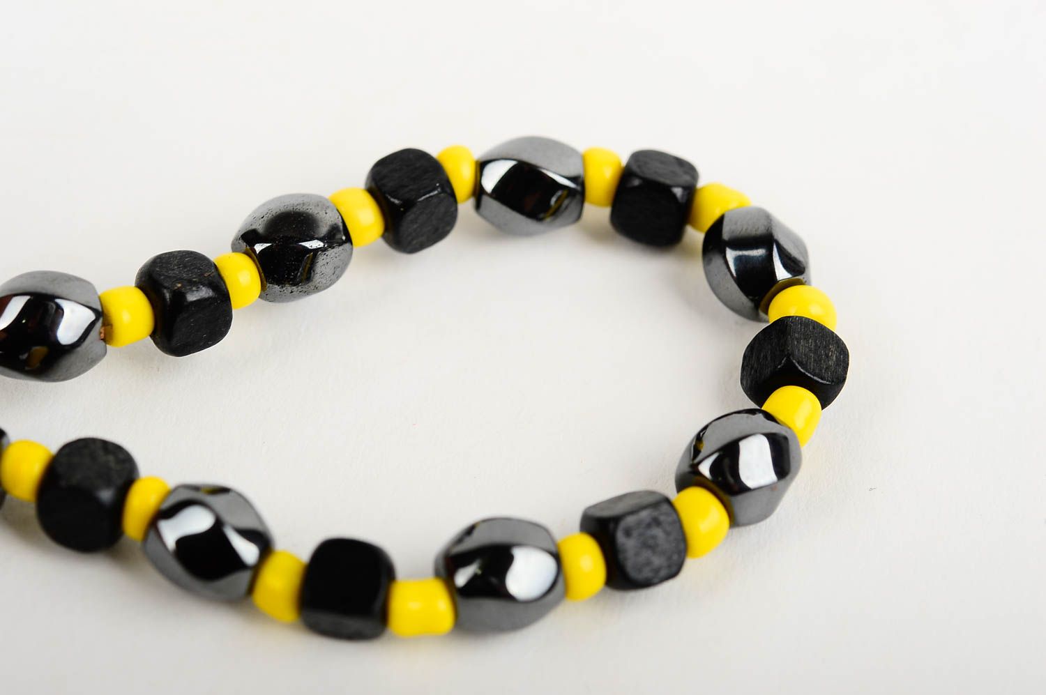 Black and yellow beads elastic stretchy bracelet for men photo 5