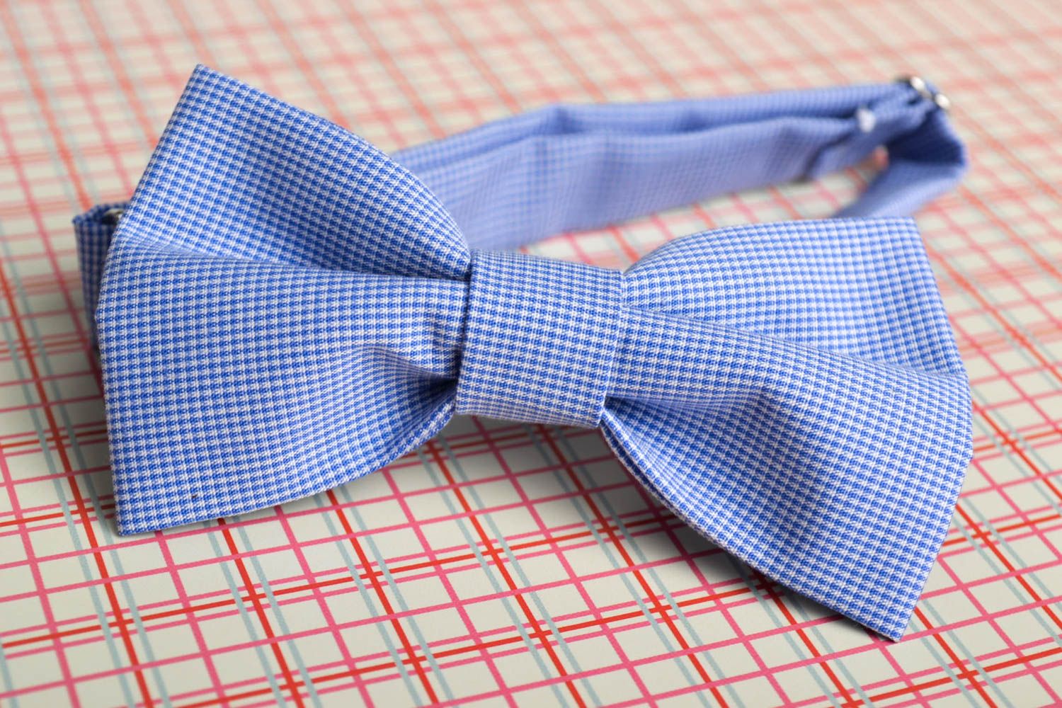 Handmade blue bow tie unusual textile bow tie universal stylish accessory photo 1