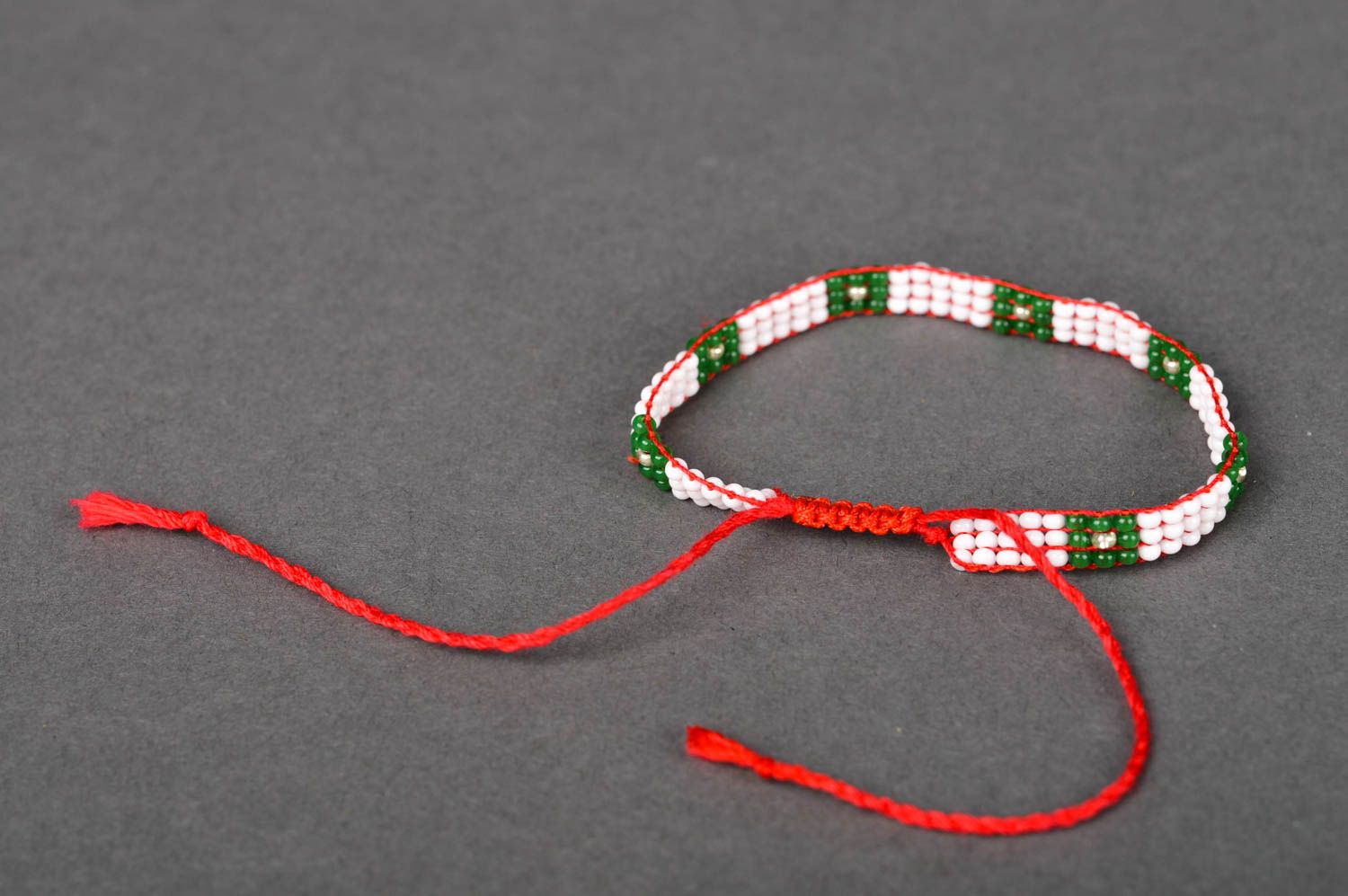 Knitted red cord handmade pink and green color bracelet for young girls photo 5