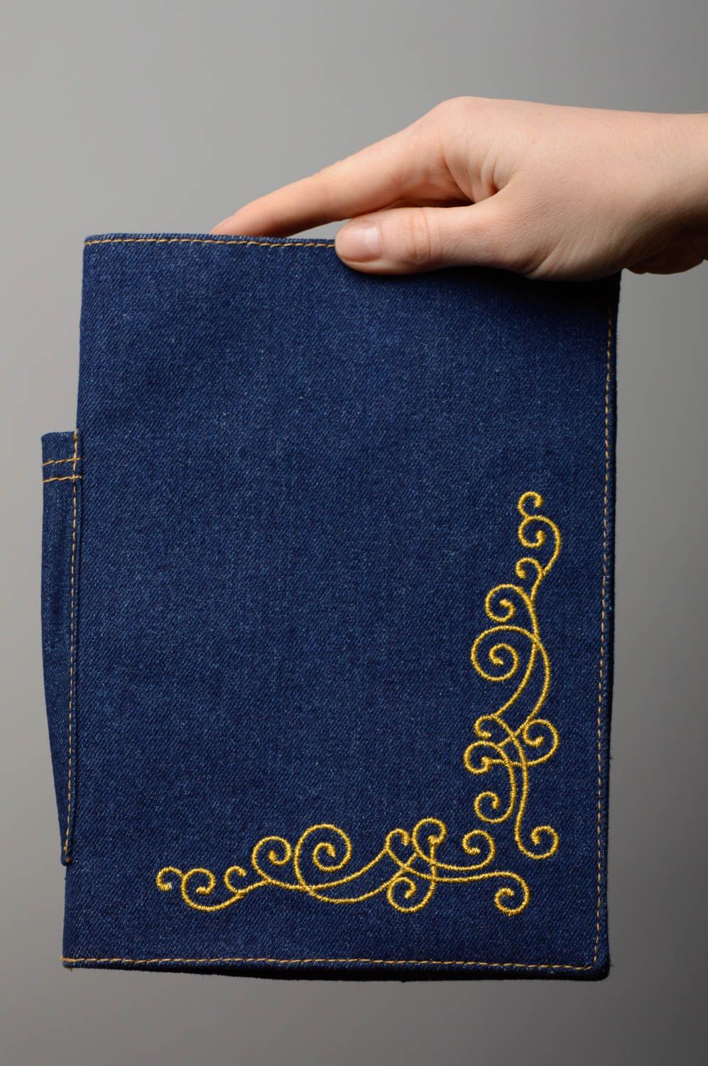 Copertina per taccuino fatta a mano di jeans con ricamo copertina blocco note foto 4