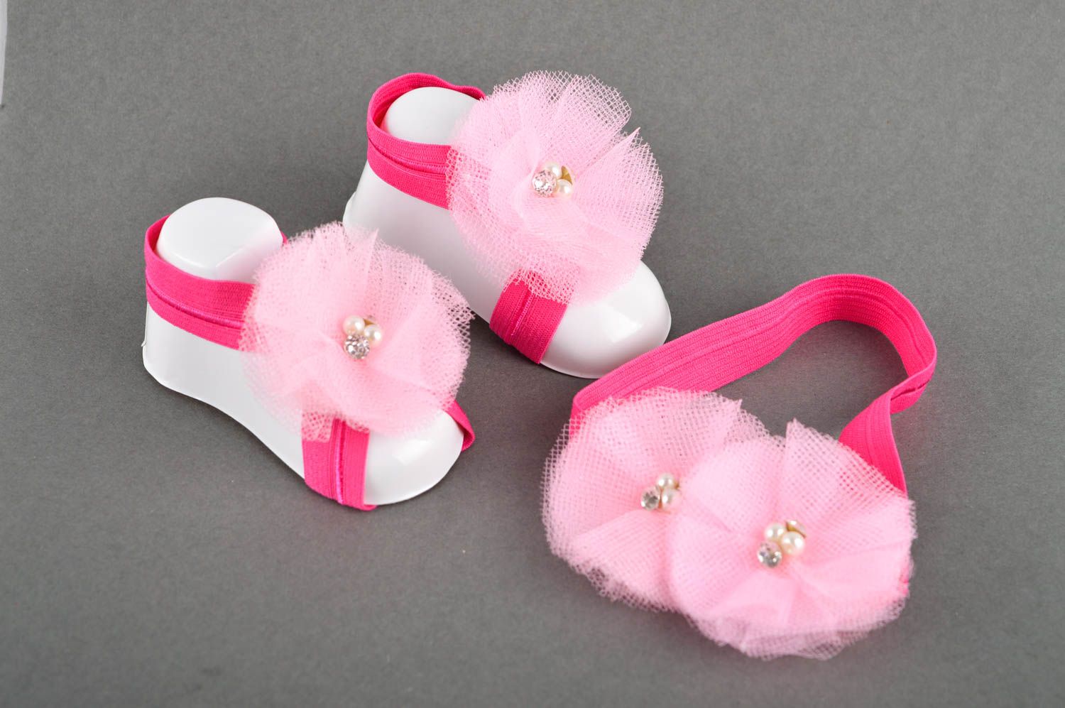 Handmade headband baby foot accessories pink foot accessory present for girls  photo 1