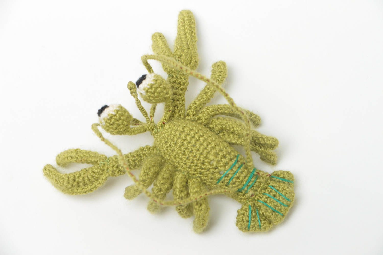 Small handmade children's crochet soft toy green crawfish photo 3