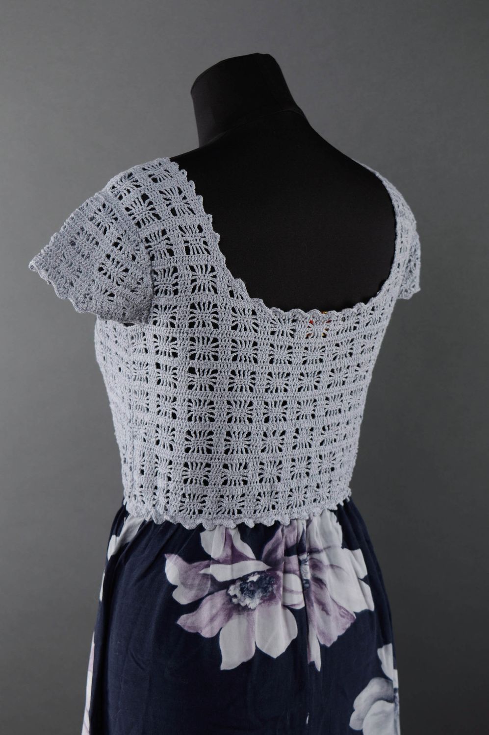 Blue crochet dress of medium length photo 2