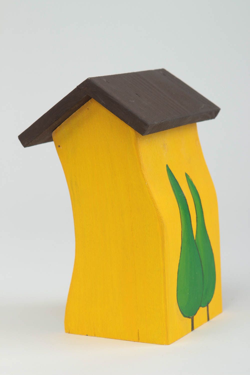 Maisonnette en bois fait main Petite statuette pinte jaune Déco intérieur photo 3