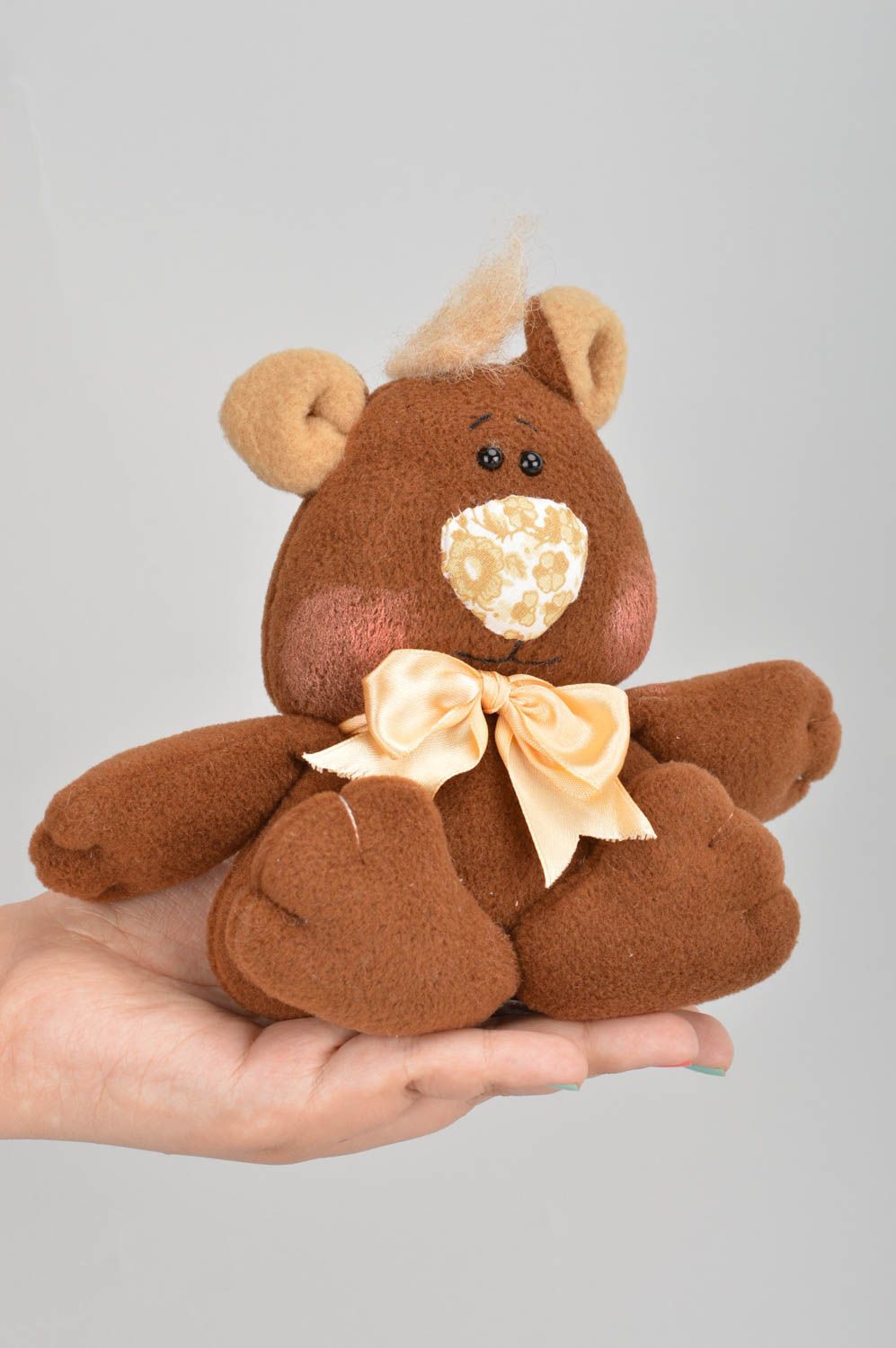 Unusual beautiful stylish cute brown handmade soft toy in shape of bear photo 3