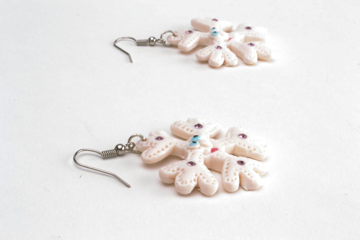 Earrings made of polymer clay Snowflakes photo 4
