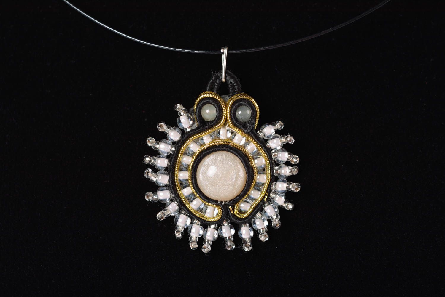 Handmade soutache pendant embroidered beautiful pendant stylish elegant jewelry photo 4