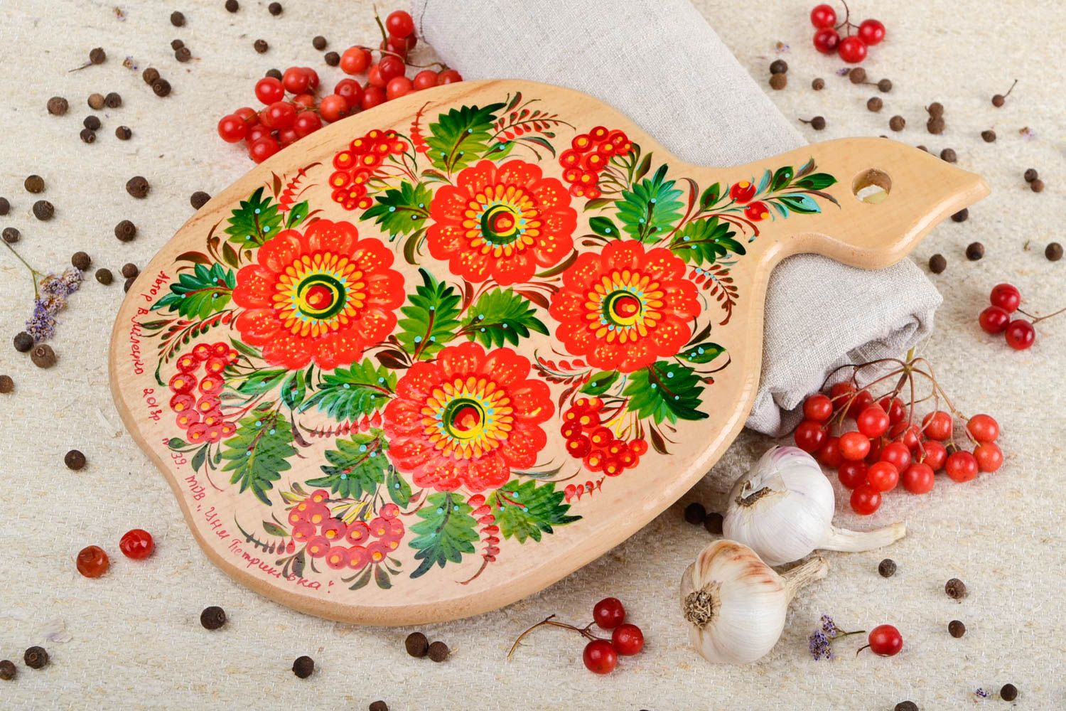 Handmade wooden cutting board painted chopping board utensil in ethnic style photo 1