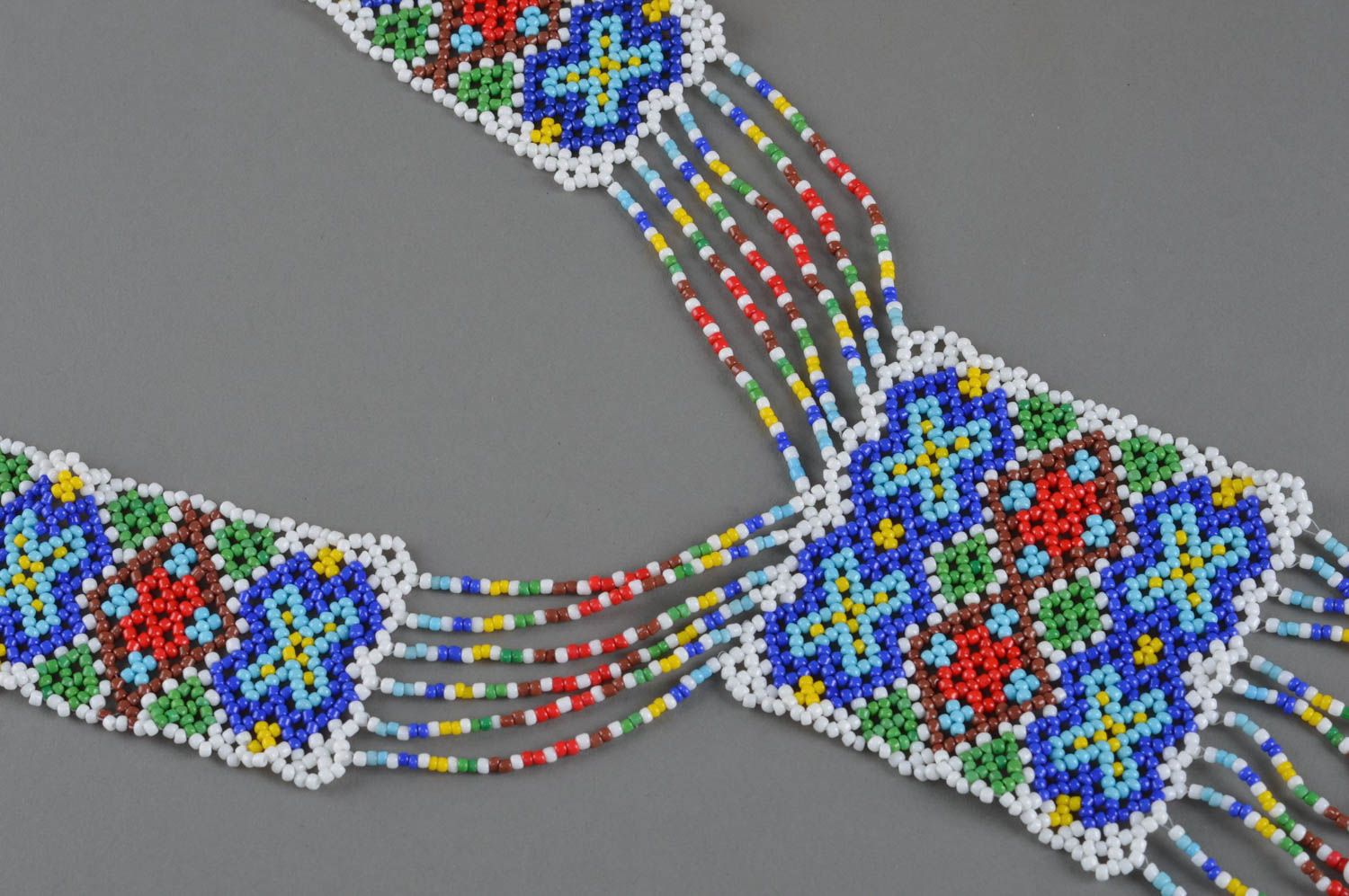 Гердан из бисера этническое ожерелье ручной работы разноцветное авторское фото 3