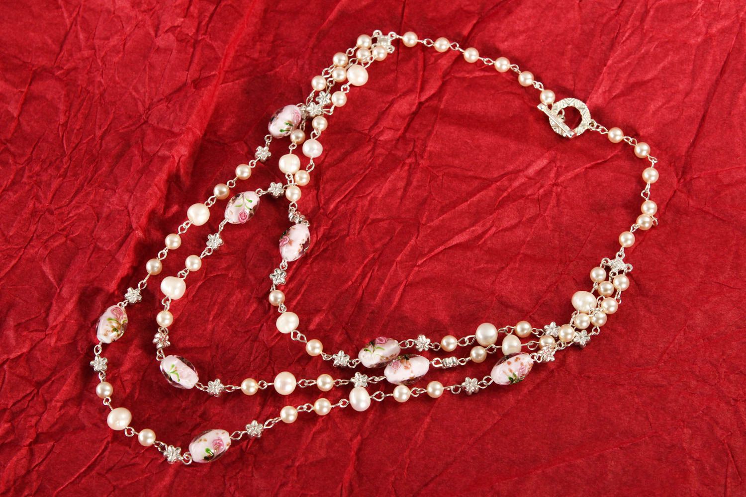 Handmade Schmuck Perlen Kette Damen Accessoire Schmuck Collier mit Rosen modisch foto 1